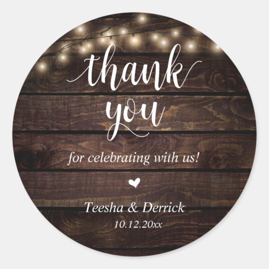 Modern Rustic Wedding Dinner Thank You Gifts  Ronde Sticker (Voorkant)