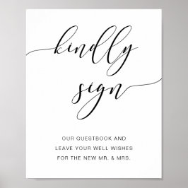 Modern Rustic Wedding Guestbook Kindly Sign Script Poster