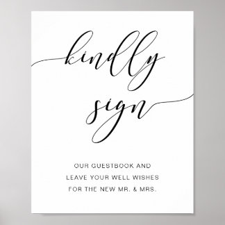Modern Rustic Wedding Guestbook Kindly Sign Script Poster