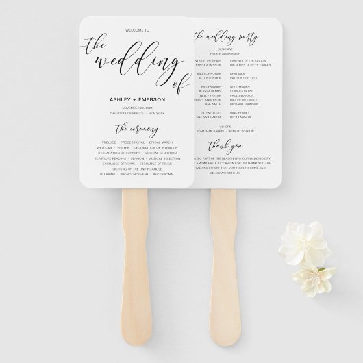 Modern Rustic Wedding Program Hand Fans Handwaaier (Voorkant en achterkant)