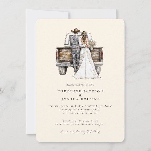 Modern Rustic Western Photo Wedding Invitation Kaart (Voorkant)