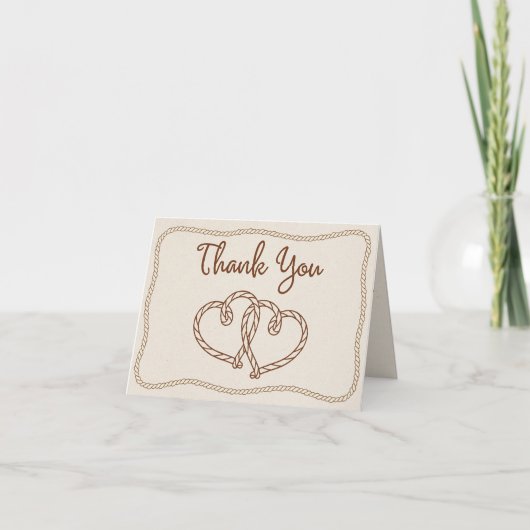 Modern Rustic Western Rope Hearts Ranch Wedding Bedankkaart (Voorkant)