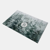 Modern Rustic Winter Green Forest Family Monogram Deurmat (Schuin)