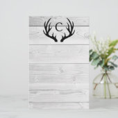 Modern Rustic Wood & Black Deer Antlers | Monogram Briefpapier (Staand voorkant)