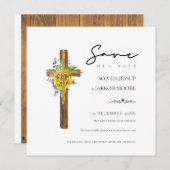 Modern Rustic Wood Cross Botanical Wedding Save The Date (Voorkant / Achterkant)