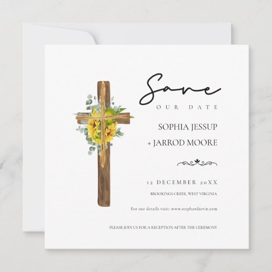 Modern Rustic Wood Cross Botanical Wedding Save The Date (Voorkant)