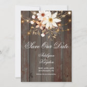 Modern Rustic Wood Floral Lights Wedding Save The Date (Voorkant)