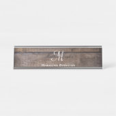 Modern Rustic Wood Monogram Name Script Bureau Naambordje (Voorkant)