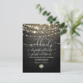 Modern Rustic Wood & White Lights String bruiloft Kaart (Staand voorkant)