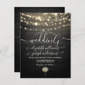 Modern Rustic Wood & White Lights String bruiloft Kaart (Voorkant / Achterkant)