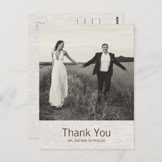 Modern Rustic Woodgrain Wedding Bedankt Briefkaart (Voorkant / Achterkant)