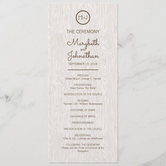 Modern Rustic Woodgrain Wedding Ceremony Programme Programma (Voorkant)