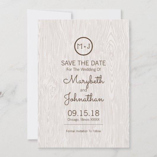 Modern Rustic Woodgrain Wedding Save the Date Kaar (Voorkant)