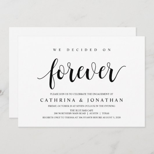 Modern Rustic, zwart script, Engagement Party Kaart (Voorkant / Achterkant)