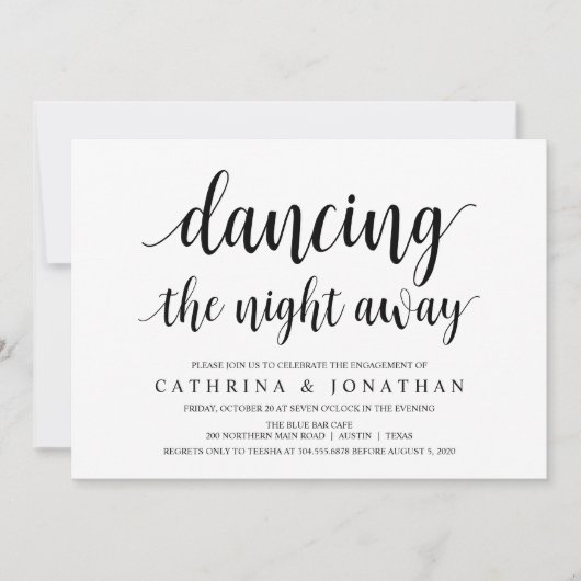 Modern Rustic, zwart script, Engagement Party Kaart (Voorkant)