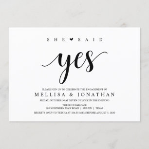 Modern Rustic, zwart script, Engagement Party Kaart