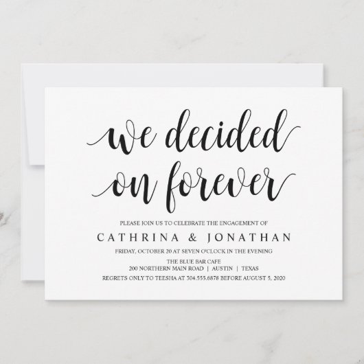 Modern Rustic, zwart script, Engagement Party Kaart (Voorkant)
