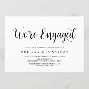 Modern Rustic, zwart script, Engagement Party Kaart