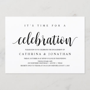 Modern Rustic, zwart script, Engagement Party Kaart