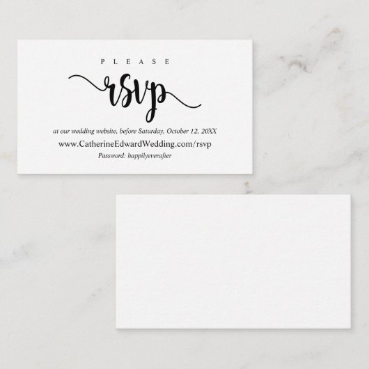 Modern Rustic, zwart script, online RSVP-website Informatiekaartje (Voorkant / Achterkant)