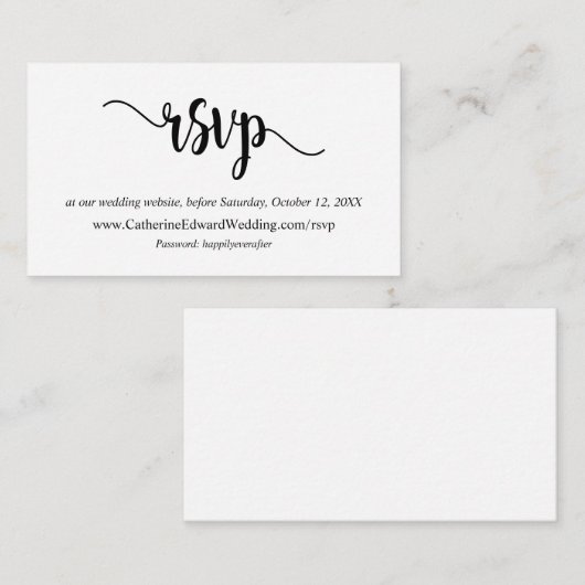 Modern Rustic, zwart script, online RSVP-website Informatiekaartje (Voorkant / Achterkant)