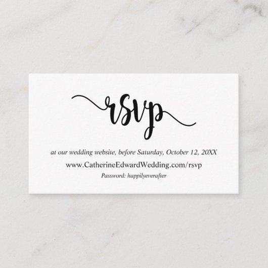 Modern Rustic, zwart script, online RSVP-website Informatiekaartje (Voorkant)