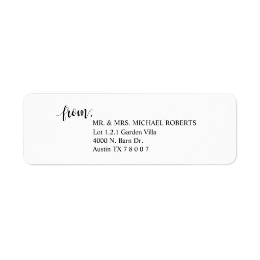 Modern rustiek bruiloft script, retour adres etiket (Voorkant)