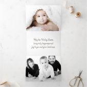 Modern rustiek donker hout script vakantie 2 foto drieluik wenskaart (Binnen)