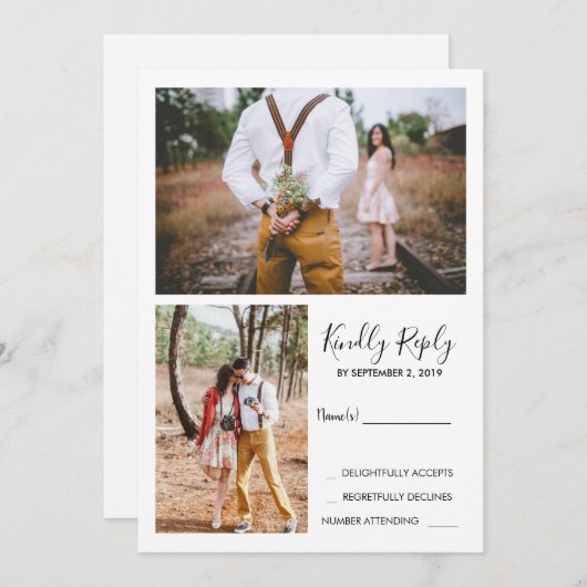 Modern rustiek elegant foto bruiloft RSVP Kaart (Voorkant / Achterkant)