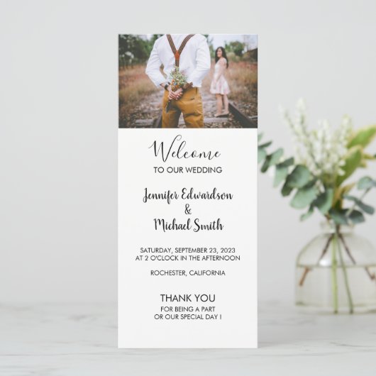 Modern rustiek elegant fotohuwelijksprogramma programma (Staand voorkant)