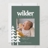 Modern Rustiek Groen Bos Baby Naam Foto Geboorte Aankondiging (Voorkant)