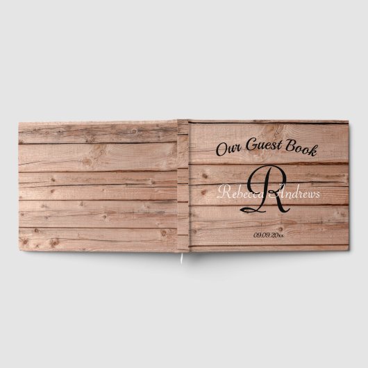 Modern rustiek houten monogram gastenboek (Volledig)