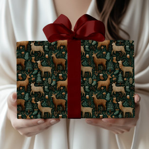 Modern Rustiek Houtland Herten & Pine Tree Kerstmi Cadeaupapier