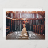 Modern rustiek kalligrafie script foto bruiloft bedankkaart (Voorkant / Achterkant)