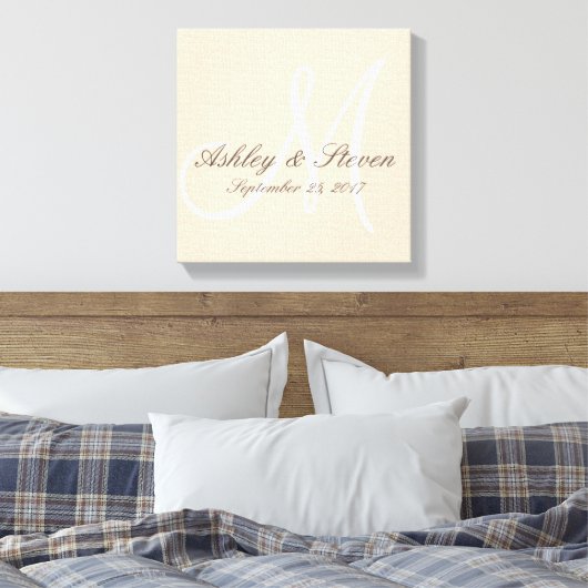 Modern rustiek linnen monogram canvas afdruk (Insitu (Slaapkamer))