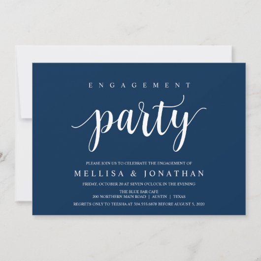 Modern rustiek, marine blauw script, verlovingsfee kaart (Voorkant)