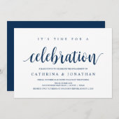 Modern Rustiek, Marine Blauw script, Verlovingsfee Kaart (Voorkant / Achterkant)