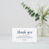 Modern Rustiek Marine Blauw Script, Wedding Dank u Informatiekaartje (Staand voorkant)