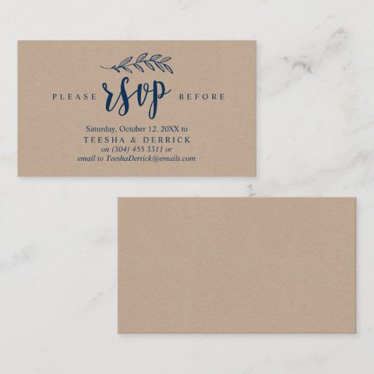 Modern rustiek, marineblauw, huwelijksfeest RSVP Informatiekaartje (Voorkant / Achterkant)