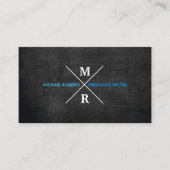 MODERN RUSTIEK MONOGRAM Blauwe Tekst & Zwart Hout Visitekaartje (Voorkant)