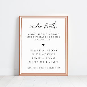 Modern rustiek script bruiloft video cabine teken poster