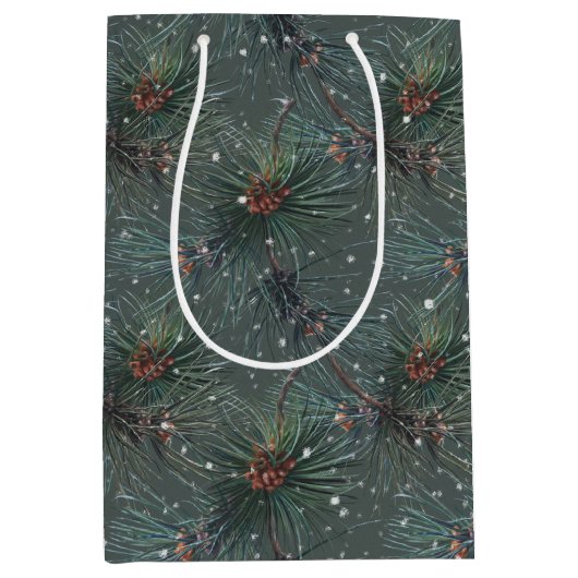 Modern rustiek winterpijnpatroon medium cadeauzakje (Voorkant)