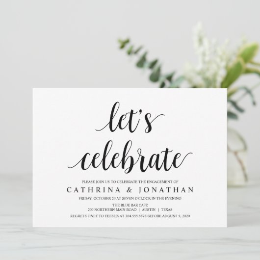 Modern rustiek, zwart script, verlovingsfeest kaart (Staand voorkant)