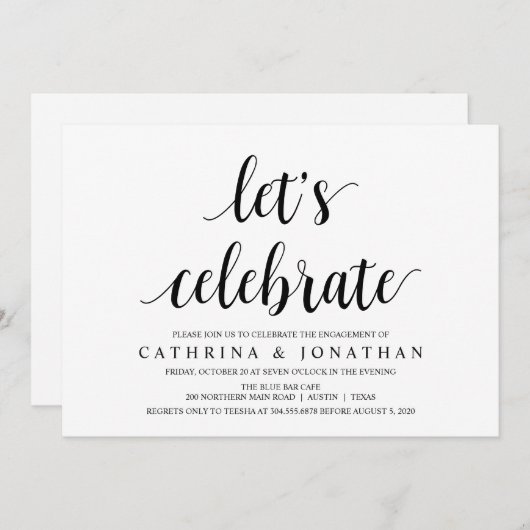 Modern rustiek, zwart script, verlovingsfeest kaart (Voorkant / Achterkant)