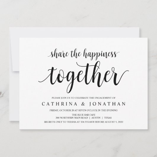 Modern rustiek, zwart script, verlovingsfeest kaart (Voorkant)