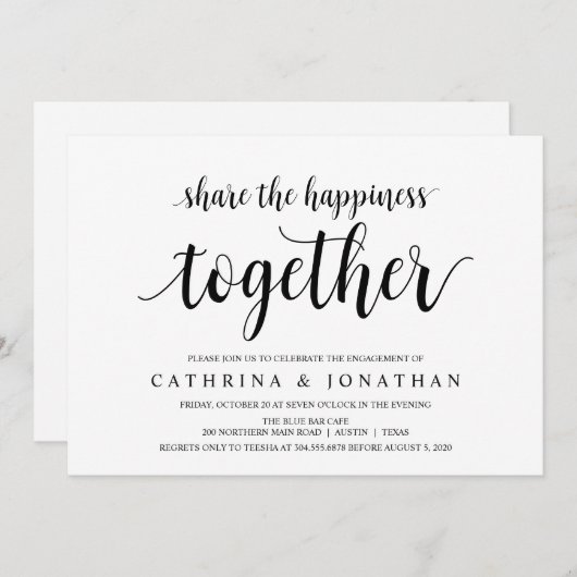 Modern rustiek, zwart script, verlovingsfeest kaart (Voorkant / Achterkant)