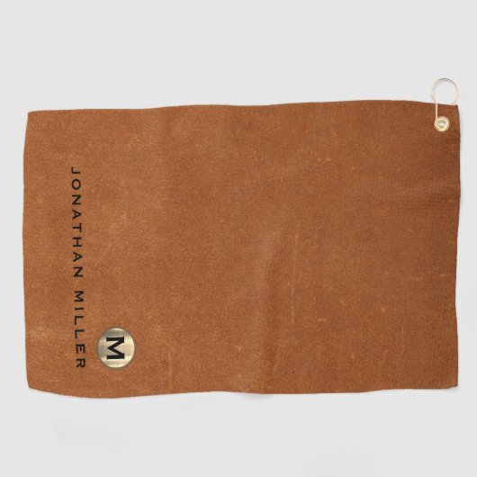 Modern Sable Brushed Gold Monogram Golfhanddoek (Horizontaal)