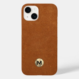 Modern Sable Leather Borhed Gold Monogram Case-Mate iPhone 14 Hoesje