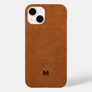 Modern Sable Leather Borhed Gold Monogram Case-Mate iPhone 14 Hoesje