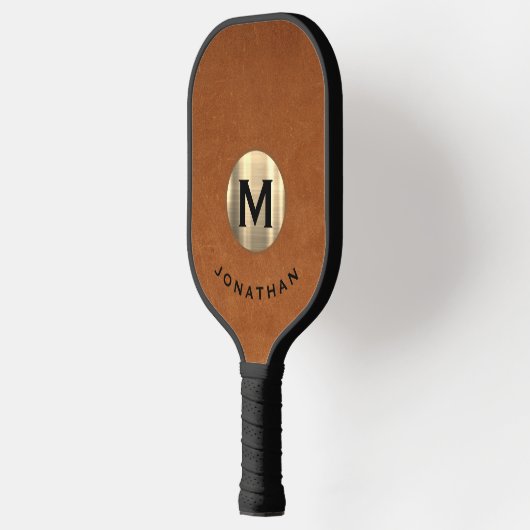 Modern Sable Leather Gold Classic Monogram Pickleball Paddle (Links)